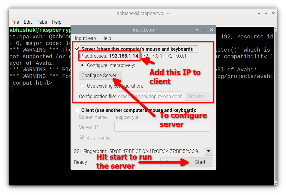 configuring the input-leap as server on raspberry pi