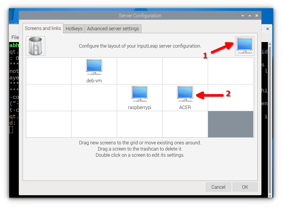 server configuration, drag and drop pane to add clients