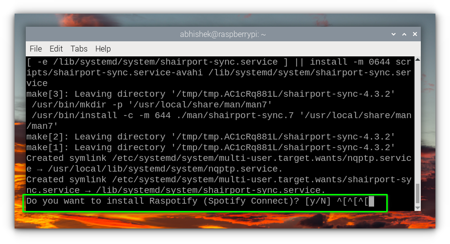 Prompt for the install of Raspotify for Spotify Connect