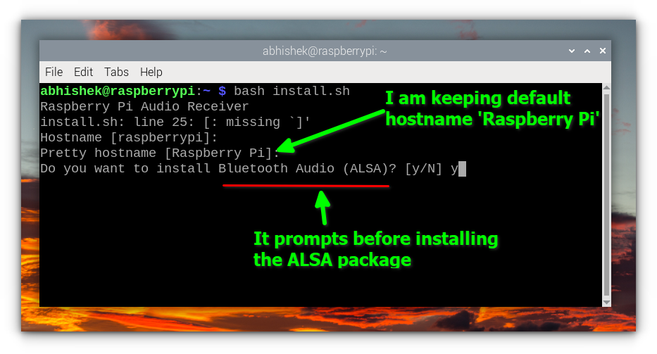 Setting up pretty hostname for raspberry pi and also installing ALSA package