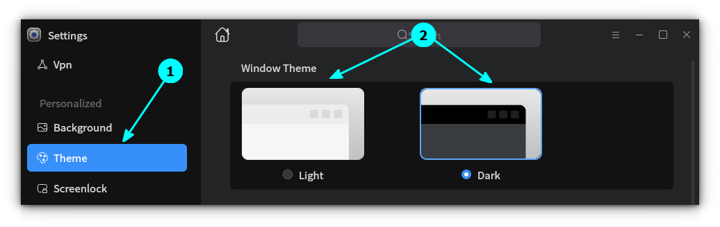 Set the Light or Dark mode from the Themes section in Personalized settings.