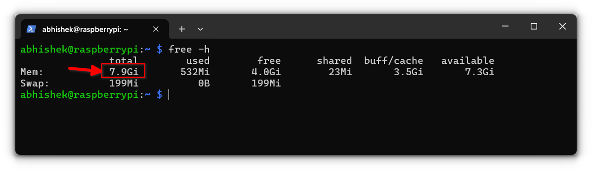 using a command to print out the ram details of the raspberry pi