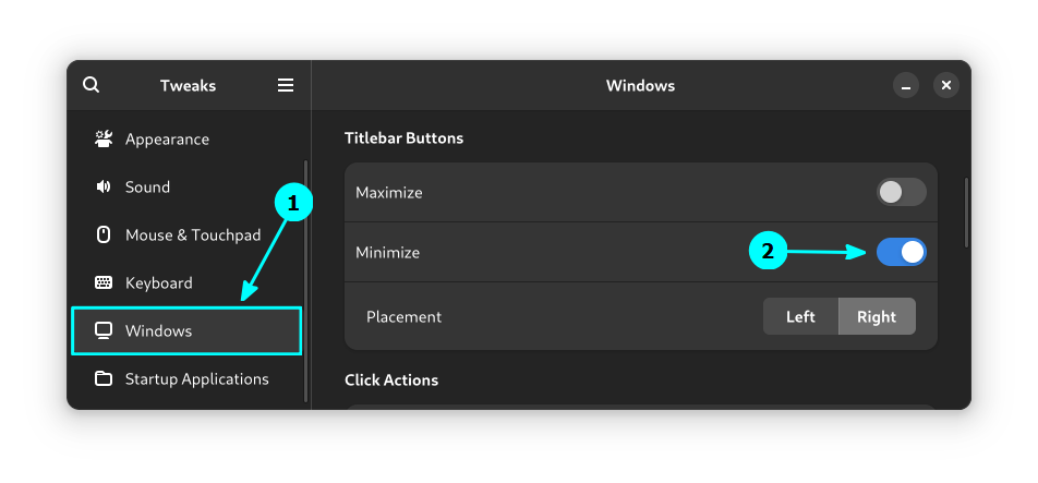 Enable the titlebar minimize button in Fedora using GNOME Tweaks. The setting can be found in the Windows section of GNOME Tweaks.