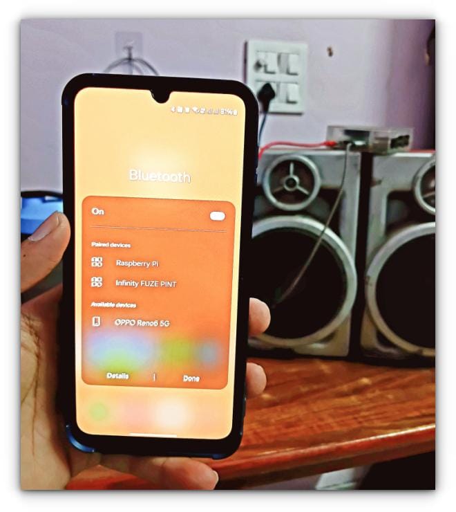 Phone connected to Raspberry Pi
