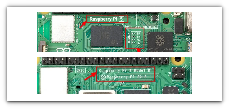 raspberry pi 4 and 5 board with the name etched on the board itself