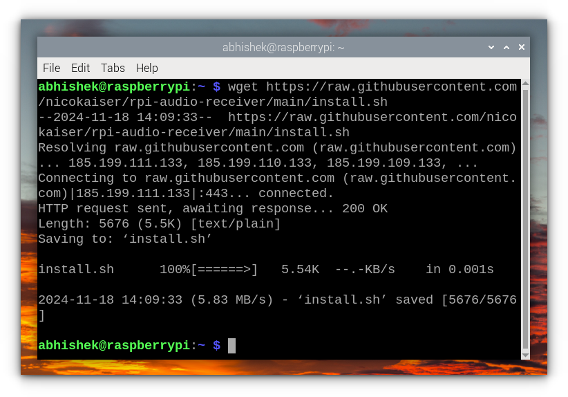 downloading rpi-audio-receiver script