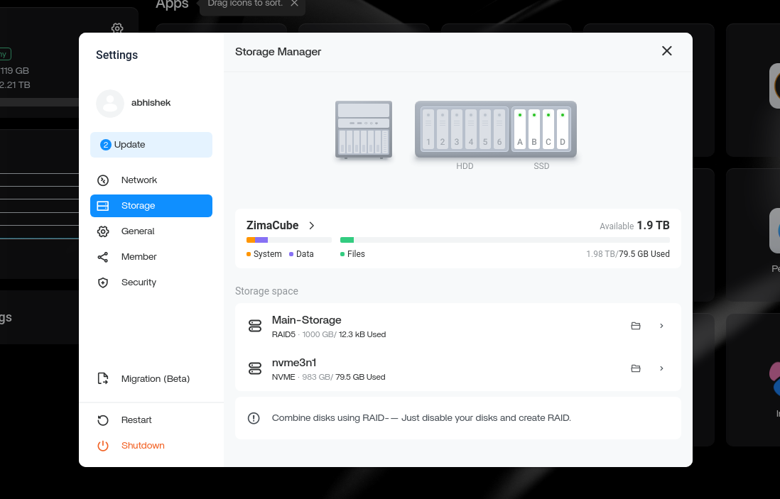 ZimaOS Settings