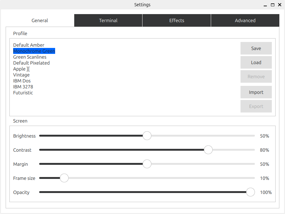 Cool Retro term application settings window.