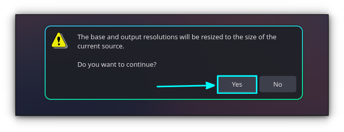 Click on Yes to confirm the choice.