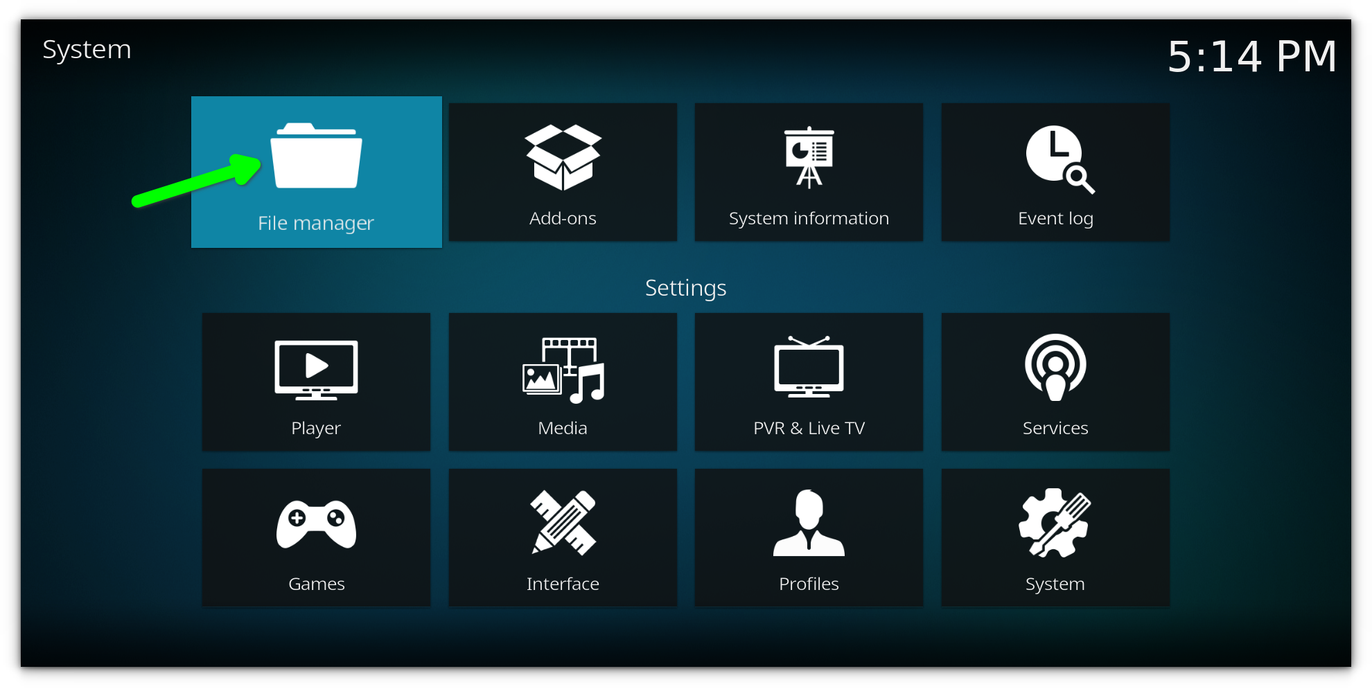 file manager inside settings menu