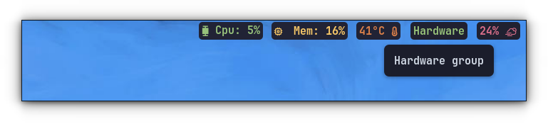Hardware Group in Waybar expanded.
