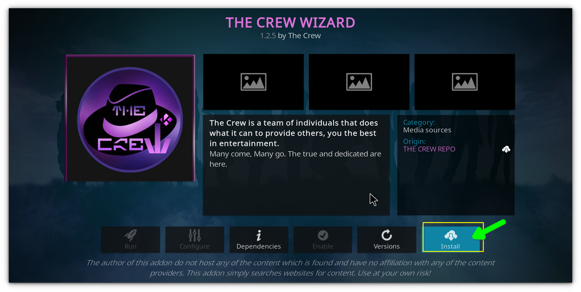 installing the crew wizard