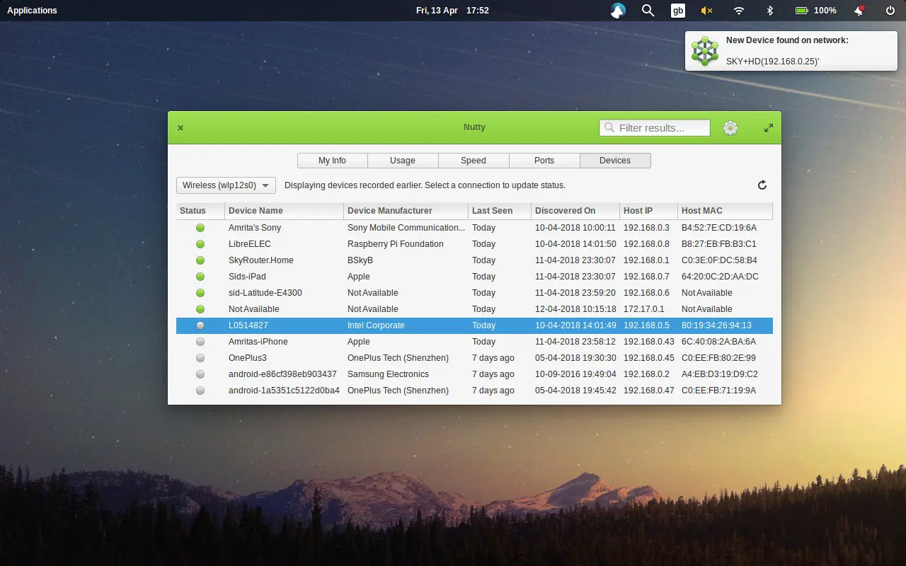 Nutty shows what devices are connected to your network in Linux