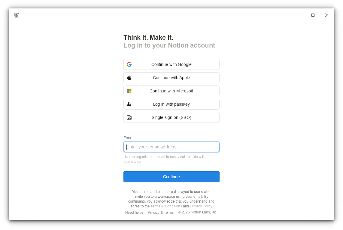 Notion is opened in Linux as an Application.