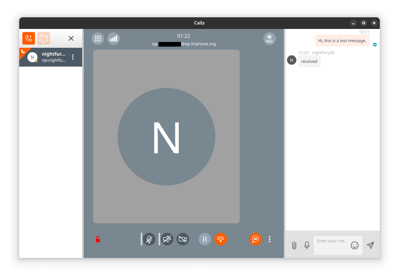 a screenshot of linphone audio call feature in action