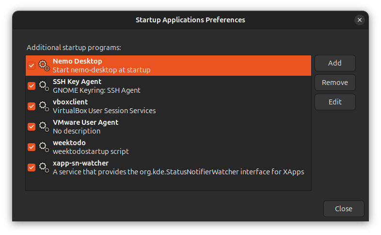 Add nemo-desktop as a startup app in Ubuntu using the Startup Applications app