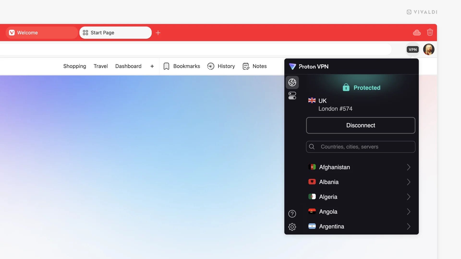 an illustration that shows vivaldi with its new proton vpn integration