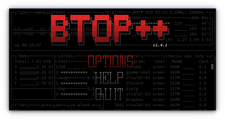 Btop++ menu screen