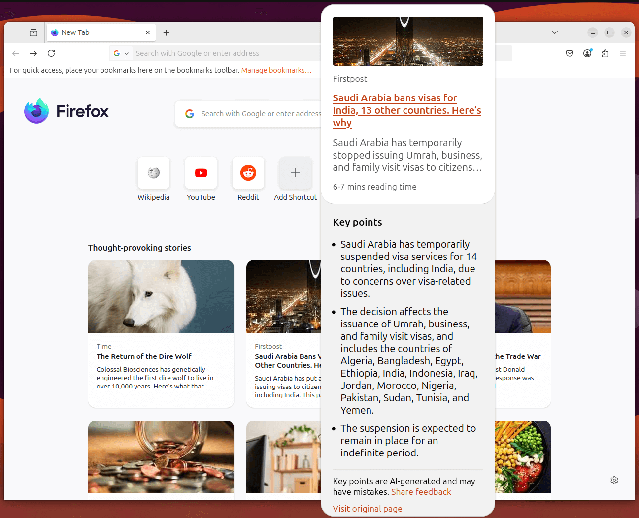 a screenshot showing the work in progress ai link previews in action on firefox nightly