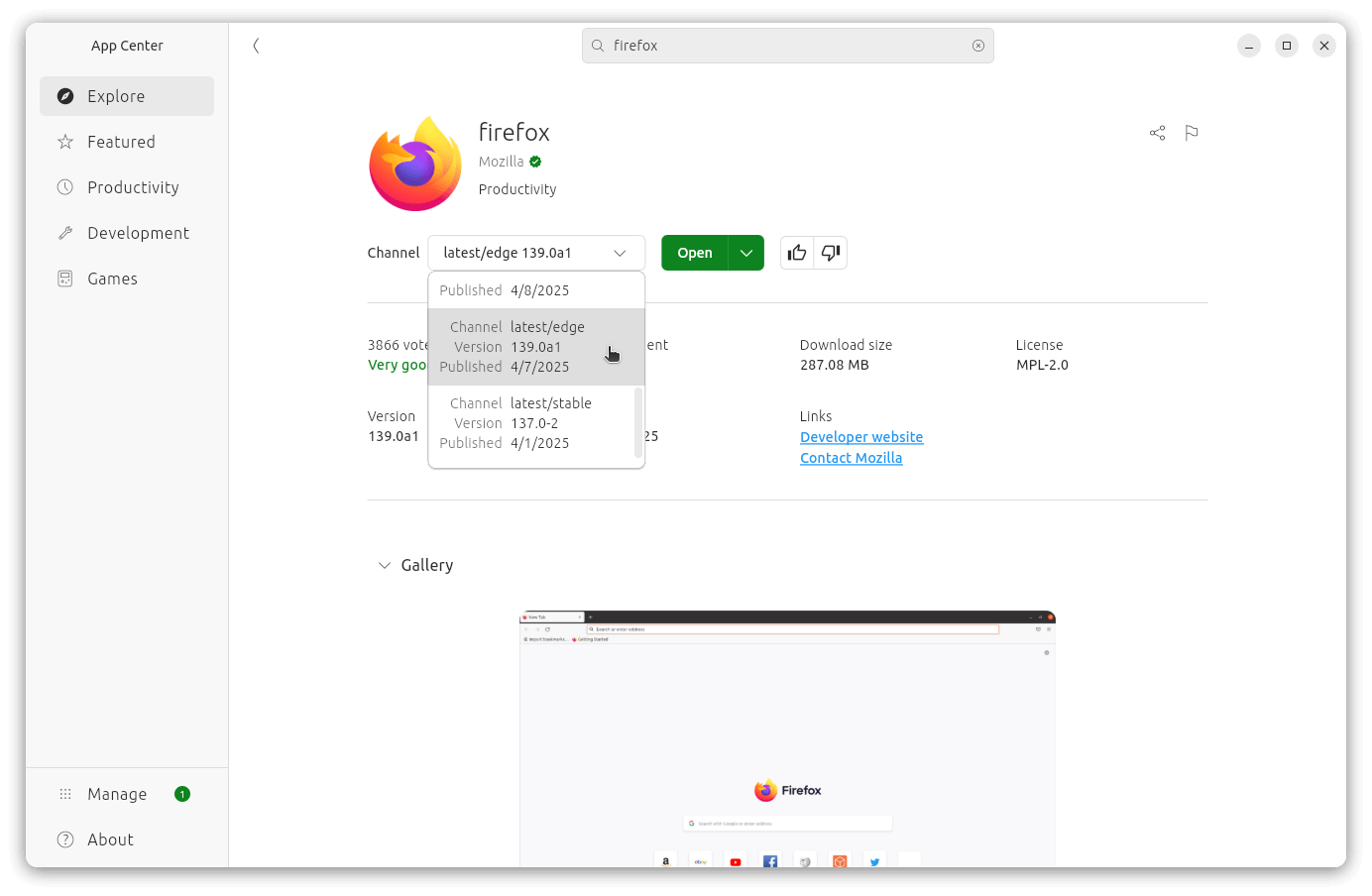 this photo shows how to change the channel to latest/edge for getting the latest firefox nightly build