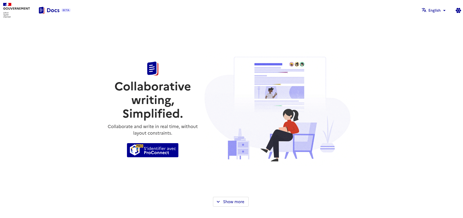 a screenshot of the demo server for docs hosted by la suite numérique
