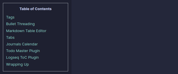 Here is a small example of a Logseq ToC rendering.