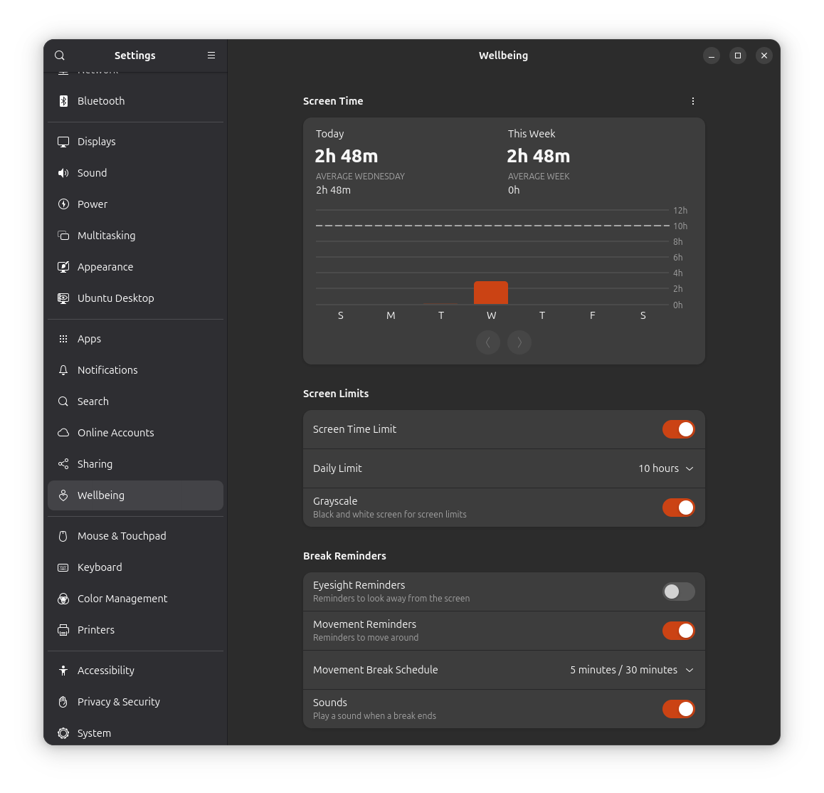 new wellbeing feature running on ubuntu 25.04