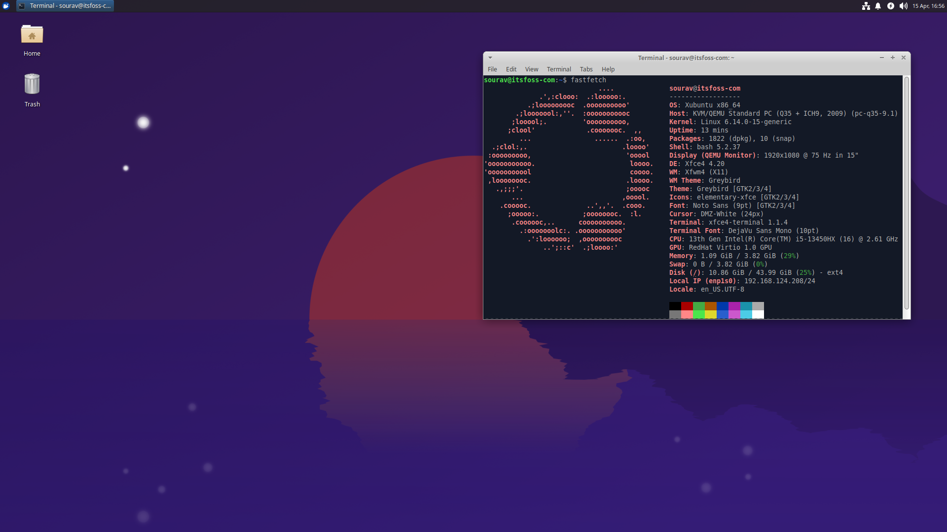 fastfetch output of xubuntu 25.04
