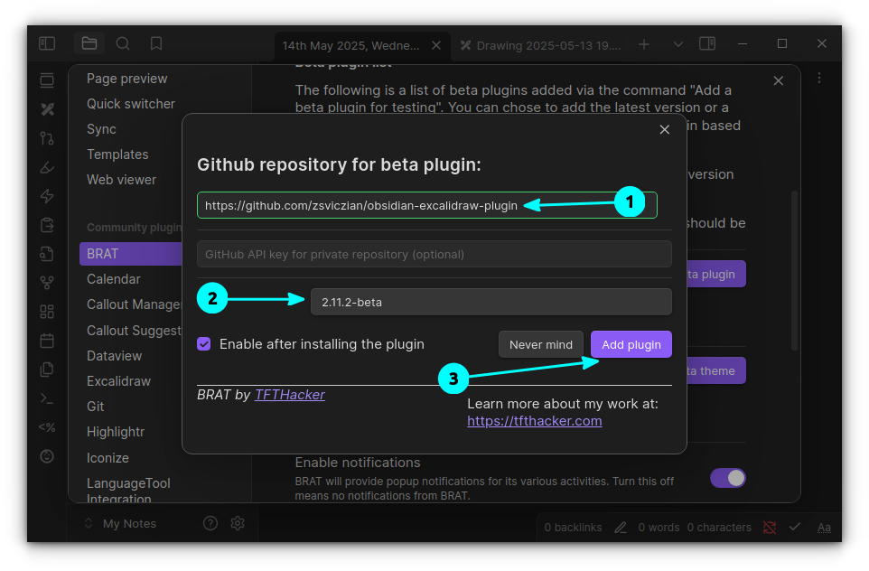 Add URL, select version and click on "Add plugin" button