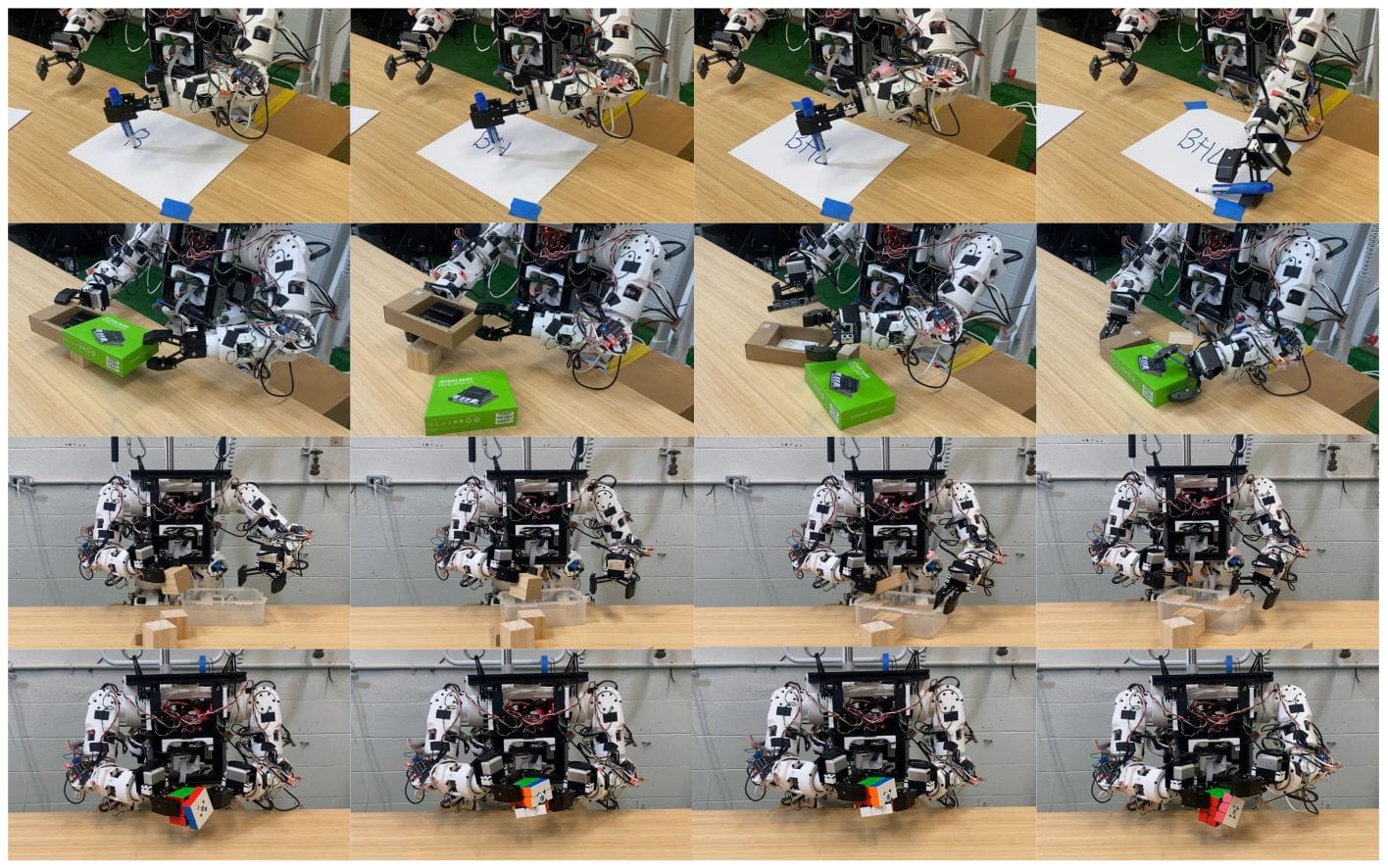 an illustration that shows many photos of the berkeley humanoid lite performing many teleoperations
