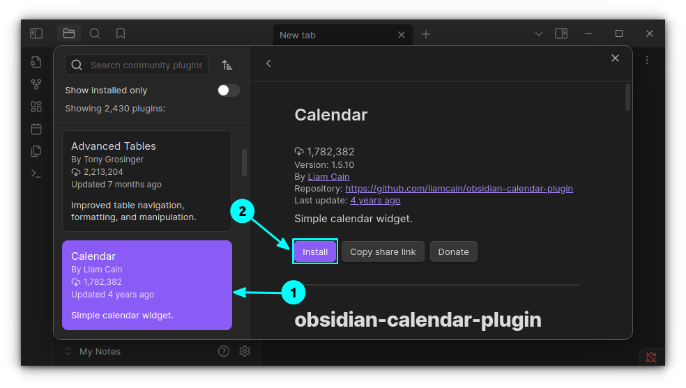 Click on install to install the selected community plugin