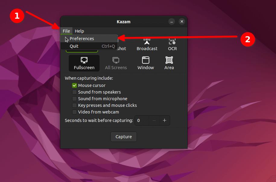 Accessing Kazam preferences