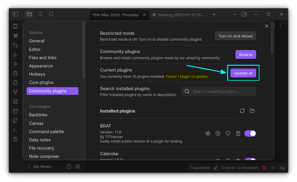 There is an update available for one plugin. Click on the "Update all" button to update all plugins.