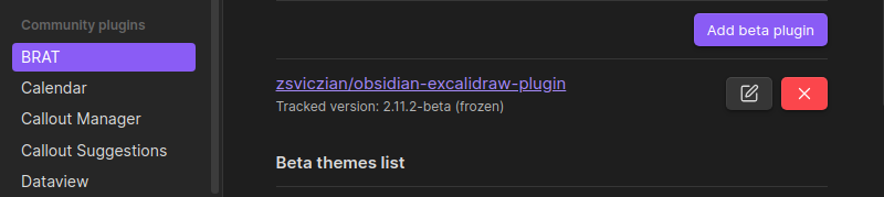 Plugin added with BRAT. It is shown as "frozen" because we have chosen a specic version in the previous step. If you have chosen "Latest", you will also get the ability to update the plugin.