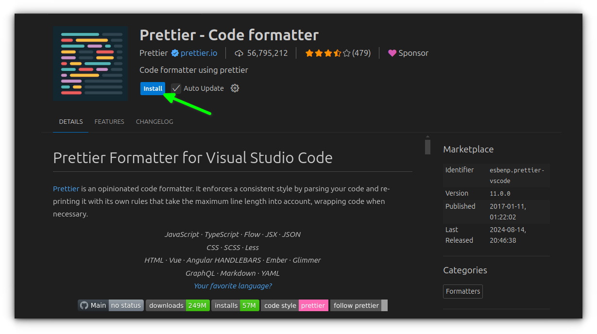 prettier vs code extension