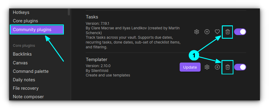 Click on the delete button adjacent to a plugin to remove that plugin.