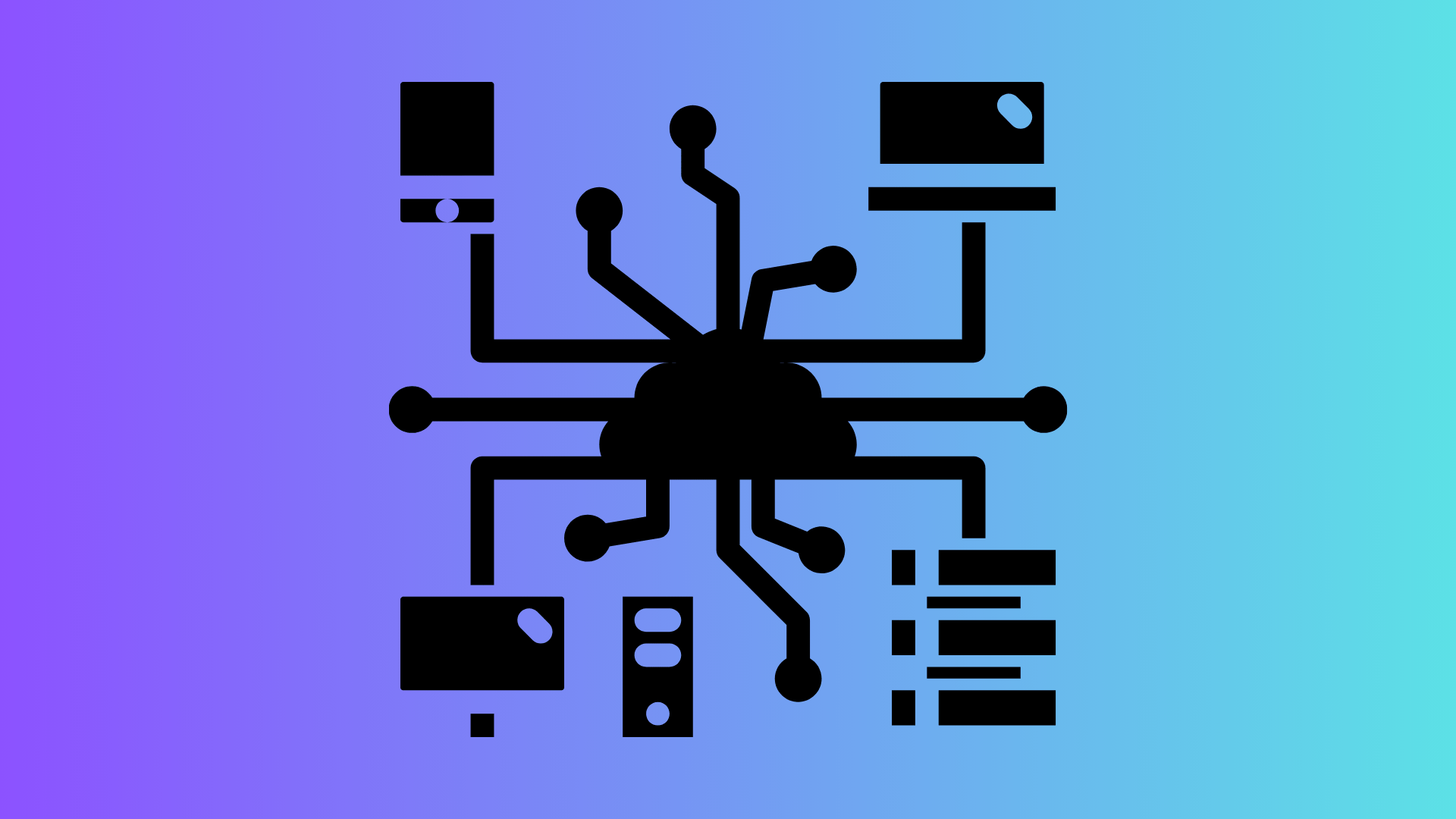 an illustration with an abstract storage graphic in the center, the background is mixed purple and blue