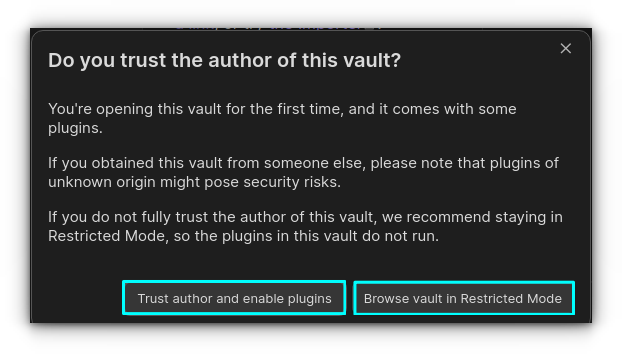 Enable plugins on the start or browse in restricted mode and enable later
