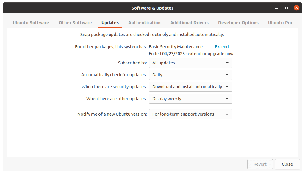 ubuntu 20.04 lts software & updates page with a bunch of options visible