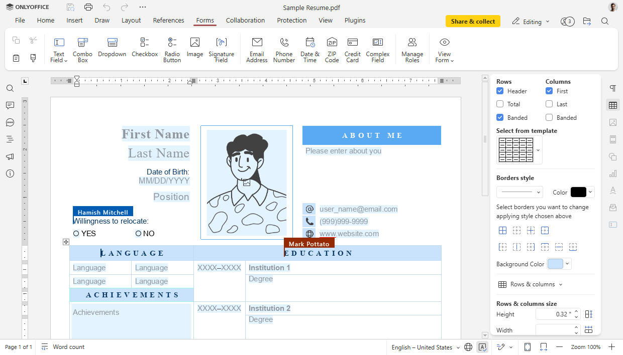 Form editor in ONLYOFFICE