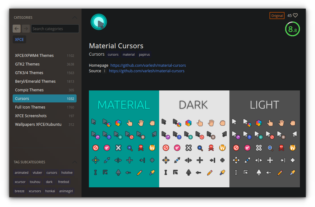 Material Cursors theme in Xfce look website Cursror section.
