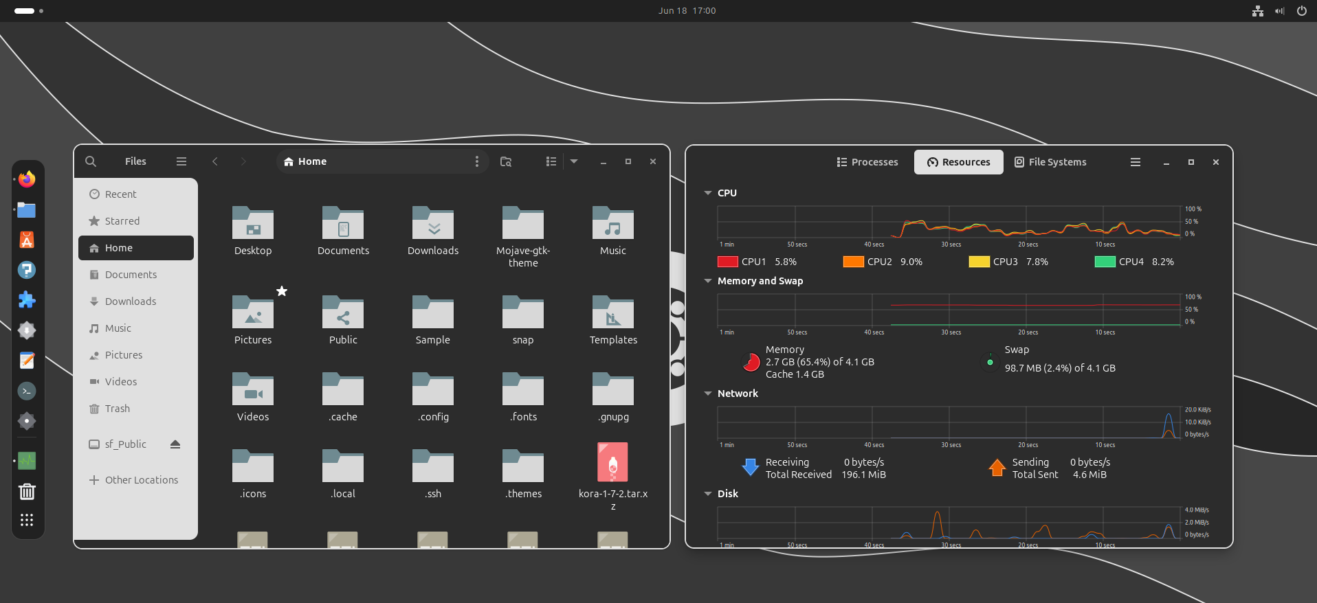 Graphite Dark GTK theme applied to Ubuntu Linux GNOME Desktop environment