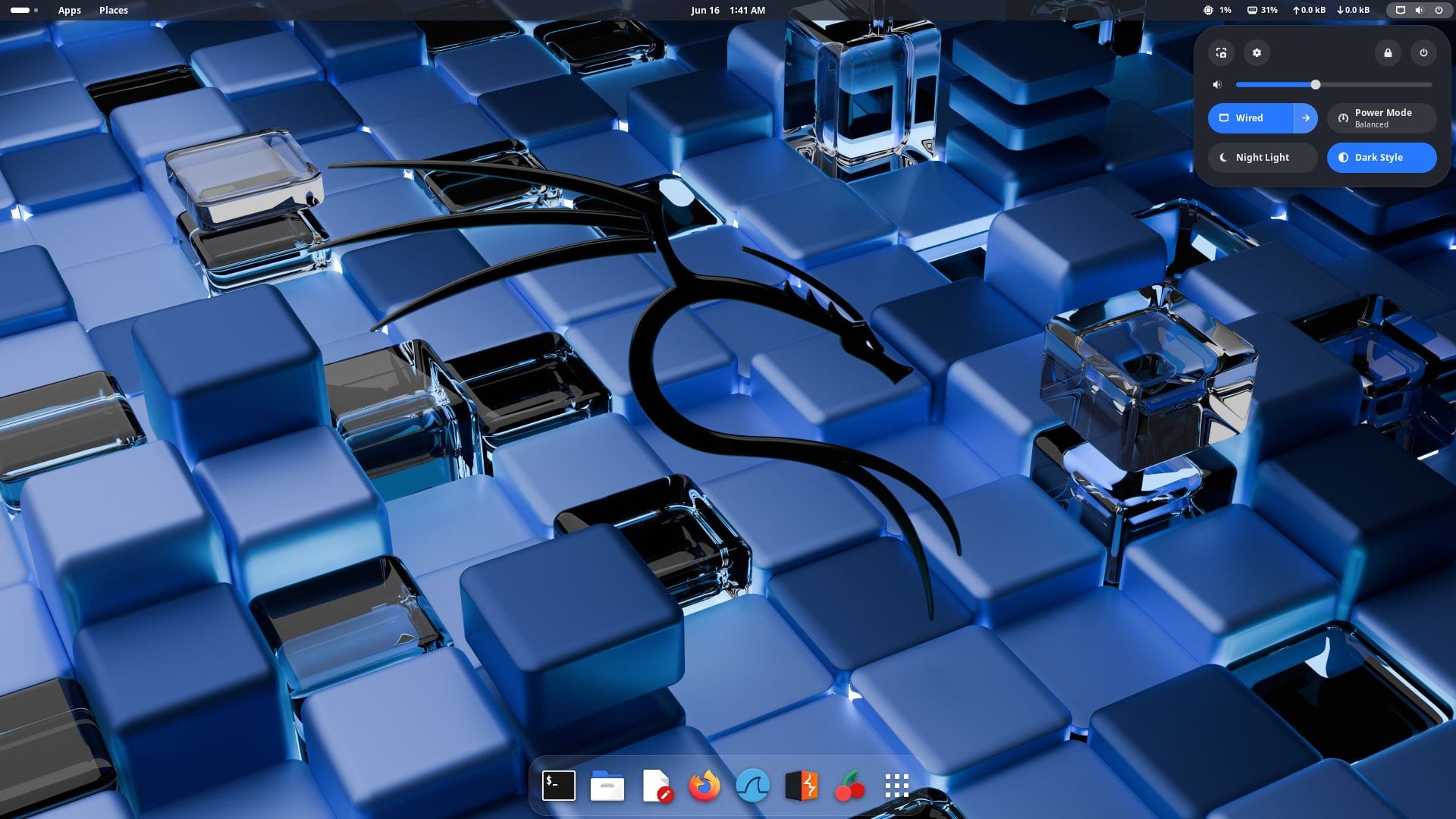 gnome 48 running on kali linux 2025.2