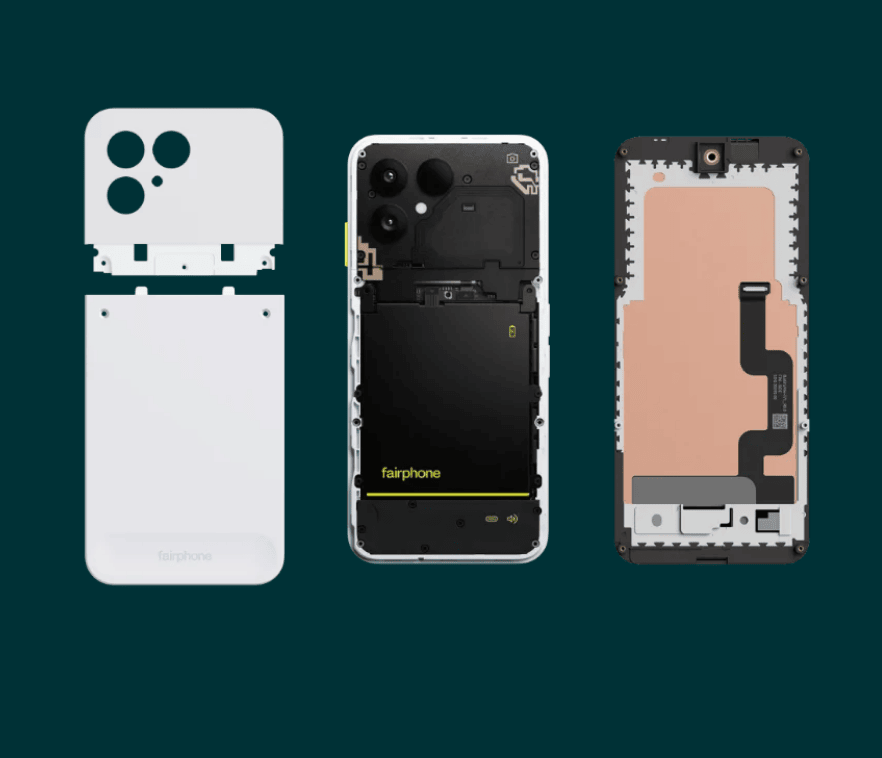 an exploded view of the fairphone 6, which the murena offering is based on