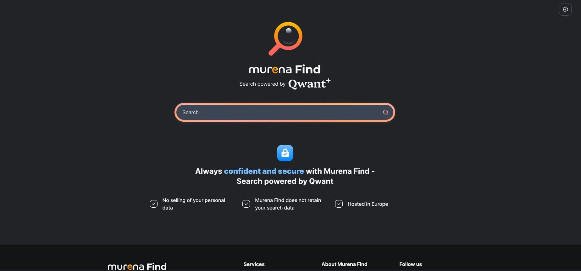 murena find homepage with some of its key features being listed below the search bar