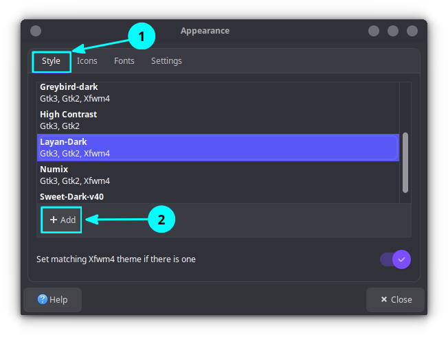 Select the Add button from Appearace Styles settings
