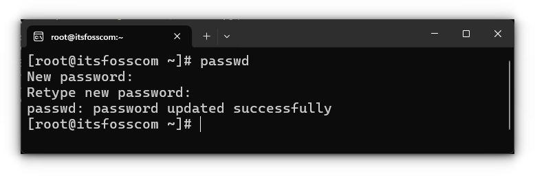 Set a root password for Arch Linux using the passwd command. Type and retype the password to confirm