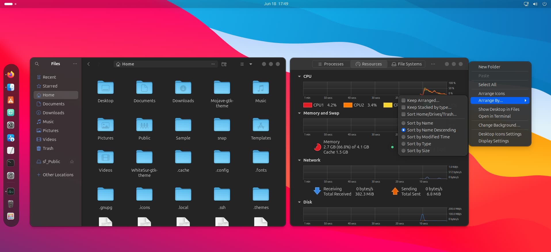 WhiteSur Dark GTK theme applied to Ubuntu Linux GNOME desktop environment