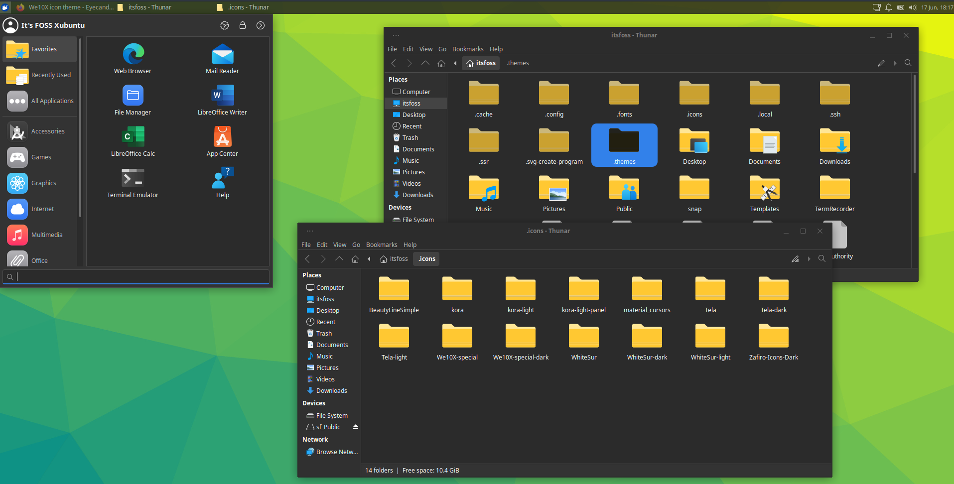 Fluent Round dark theme applied to Xfce in Xubuntu.