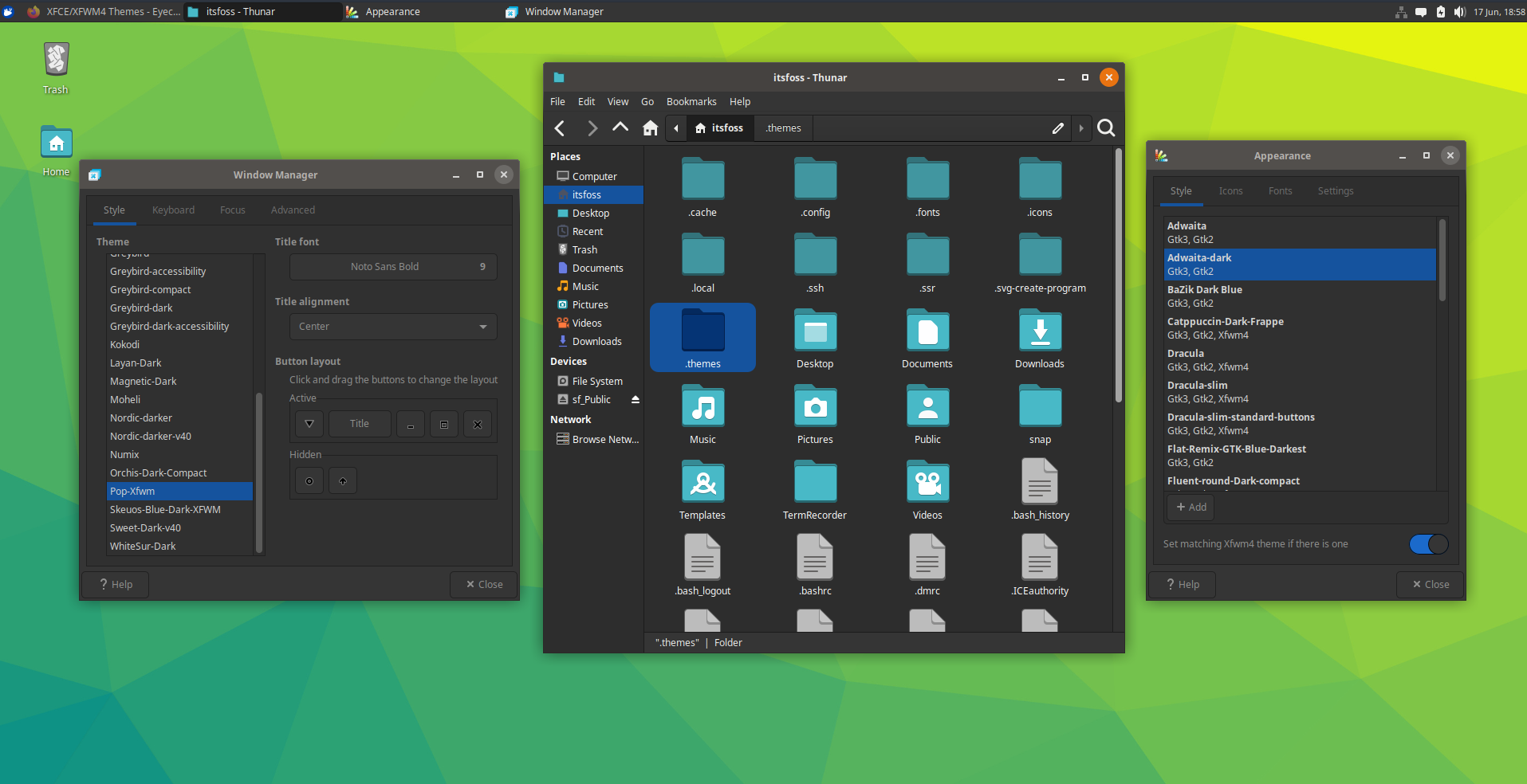 Pop XFWM theme applied to Xfce desktop environment.